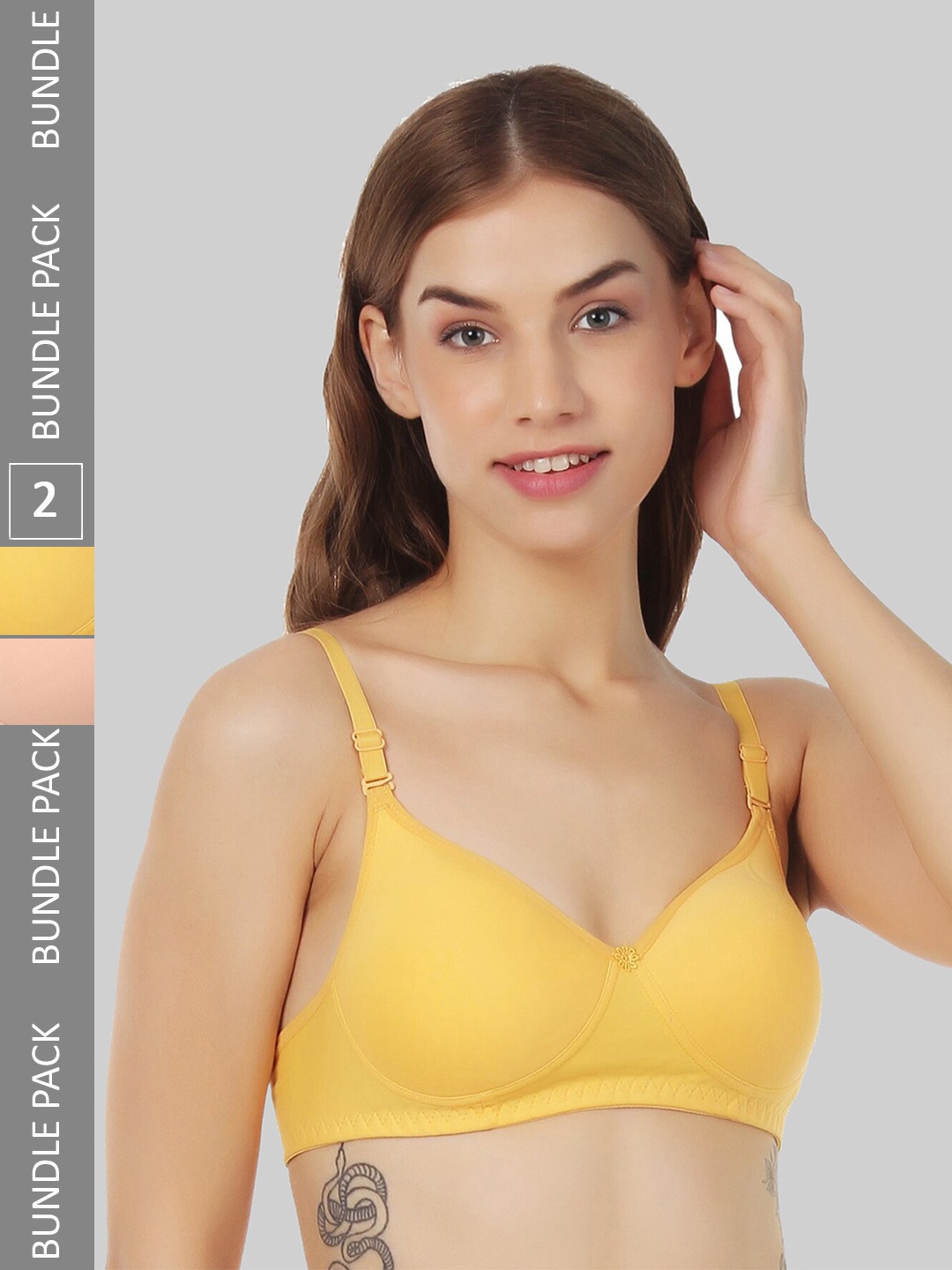 

FUNAHME Pack of 2 Full Coverage Lightly Padded Bra With All Day Comfort, Yellow
