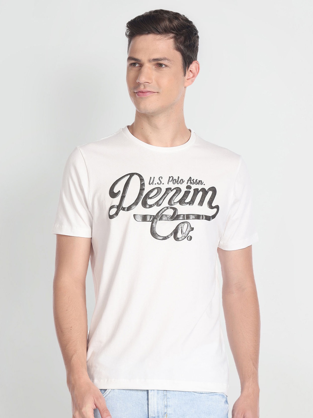 

U.S. Polo Assn. Denim Co. Typography Printed Pure Cotton Slim Fit T-shirt, White