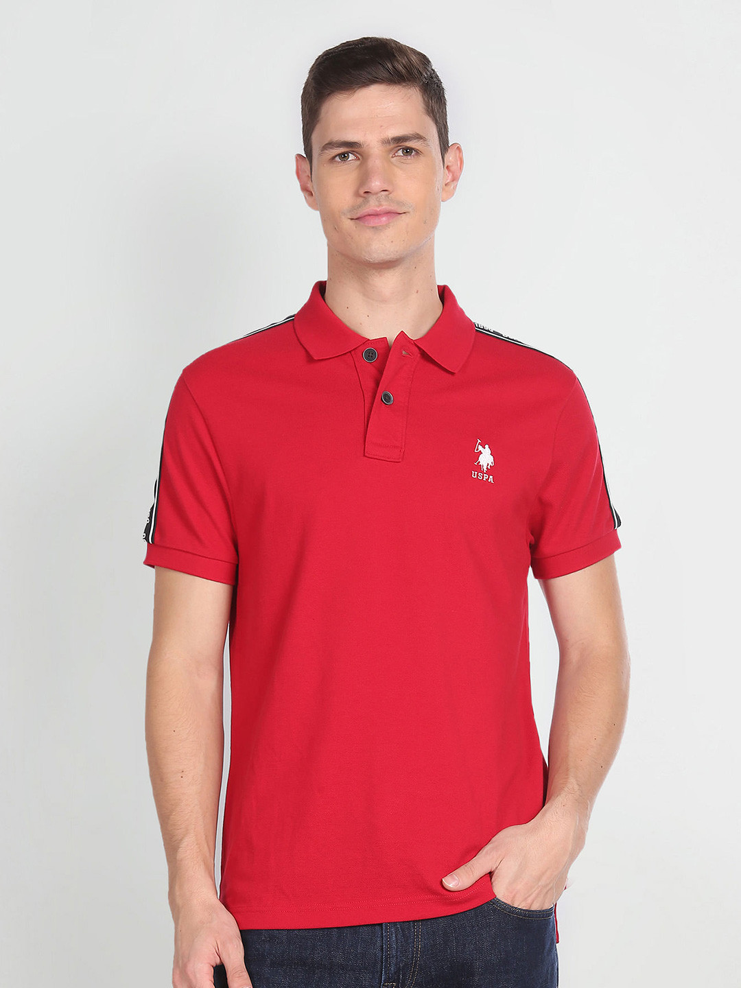 

U.S. Polo Assn. Denim Co. Polo Collar Short Sleeves Cotton T-shirt, Red