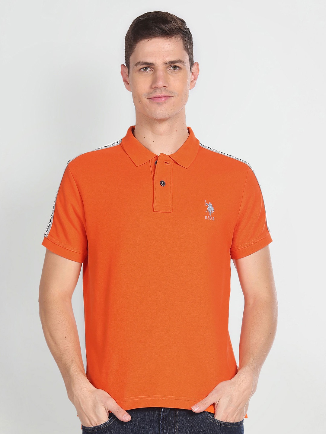 

U.S. Polo Assn. Denim Co. Polo Collar Short Sleeves Cotton T-shirt, Orange