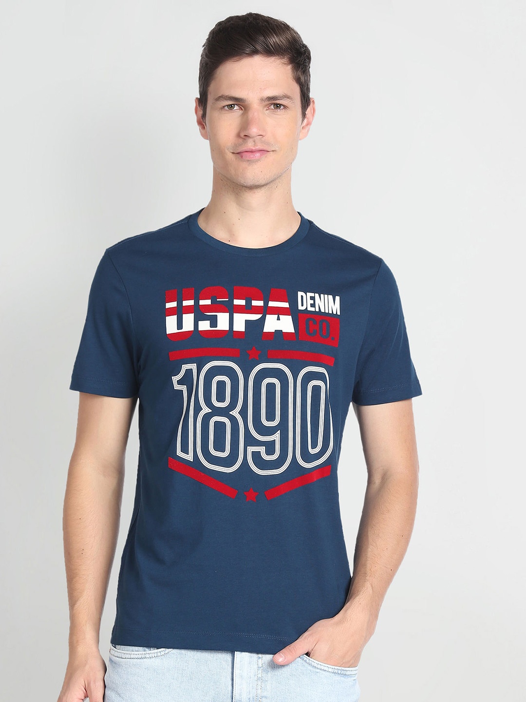 

U.S. Polo Assn. Denim Co. Typography Printed Slim Fit Cotton T-shirt, Blue