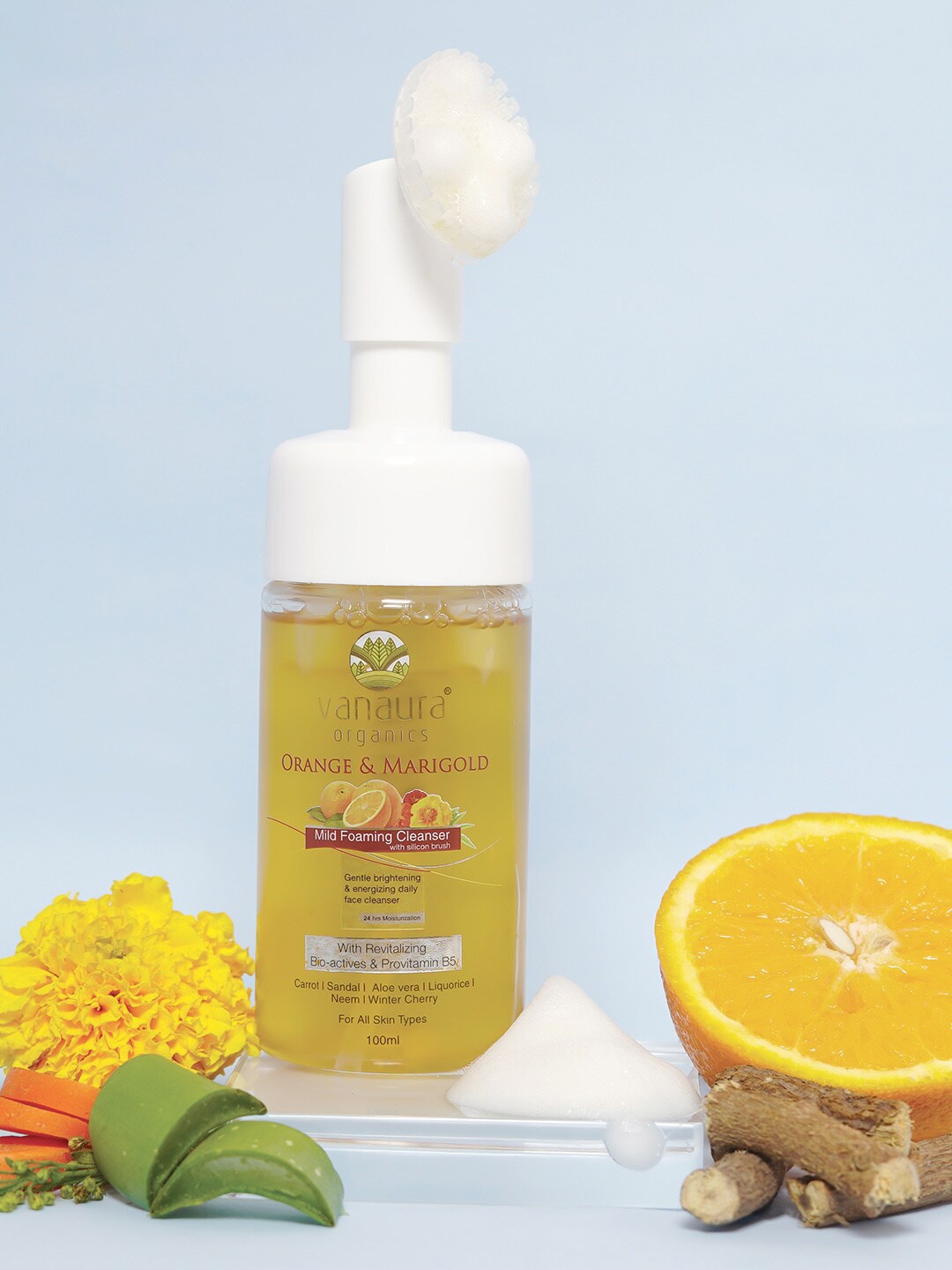 

vanaura organics Orange & Marigold Mild Foaming Cleanser with Silicon Brush - 100 ml, Yellow