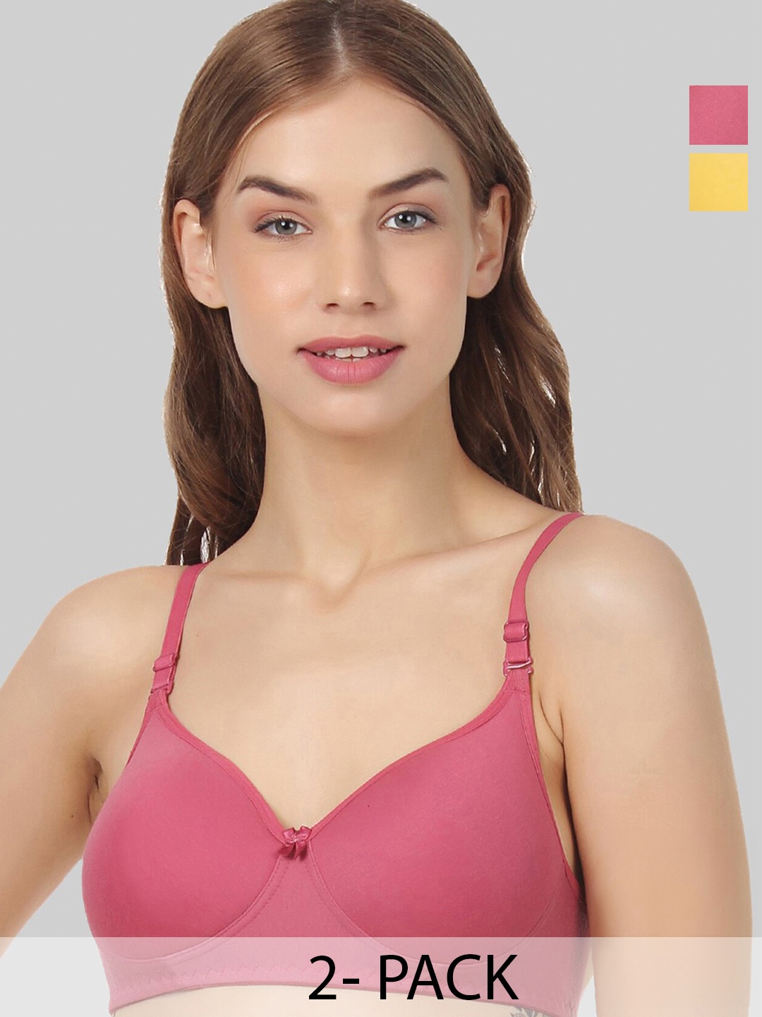 

FUNAHME Pack of 2 Full Coverage T-shirt Bra with All Day Comfort, Pink