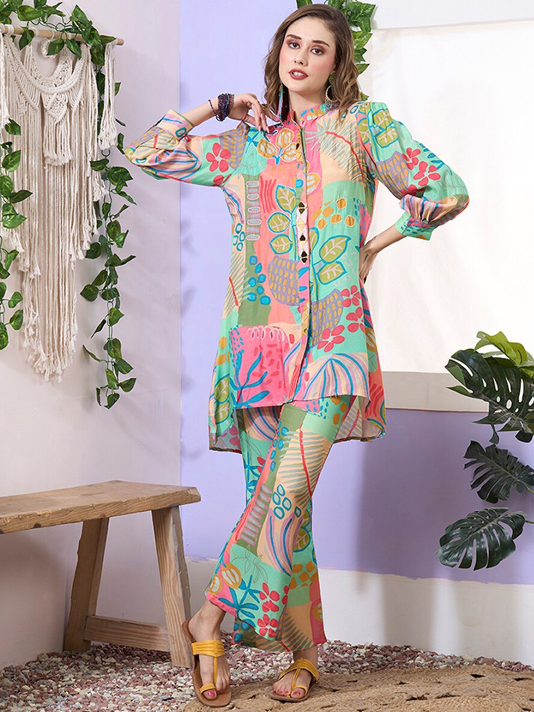 

ODETTE Floral Printed Top With Trousers Co-Ords, Green