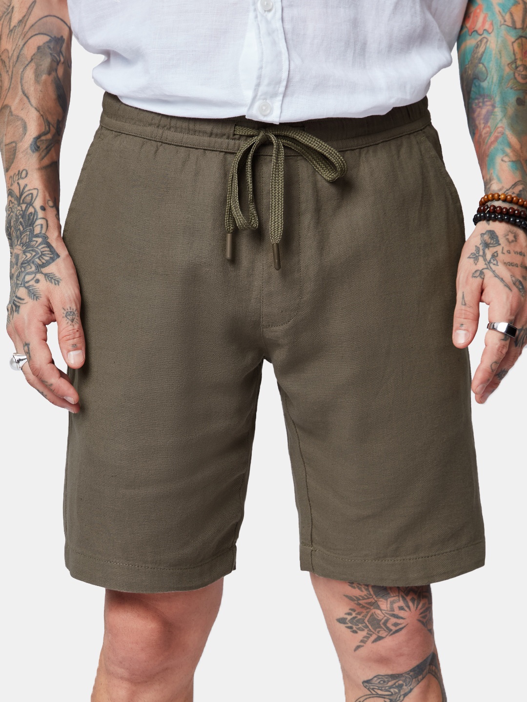 

The Souled Store Men Mid-Rise Linen Shorts, Brown