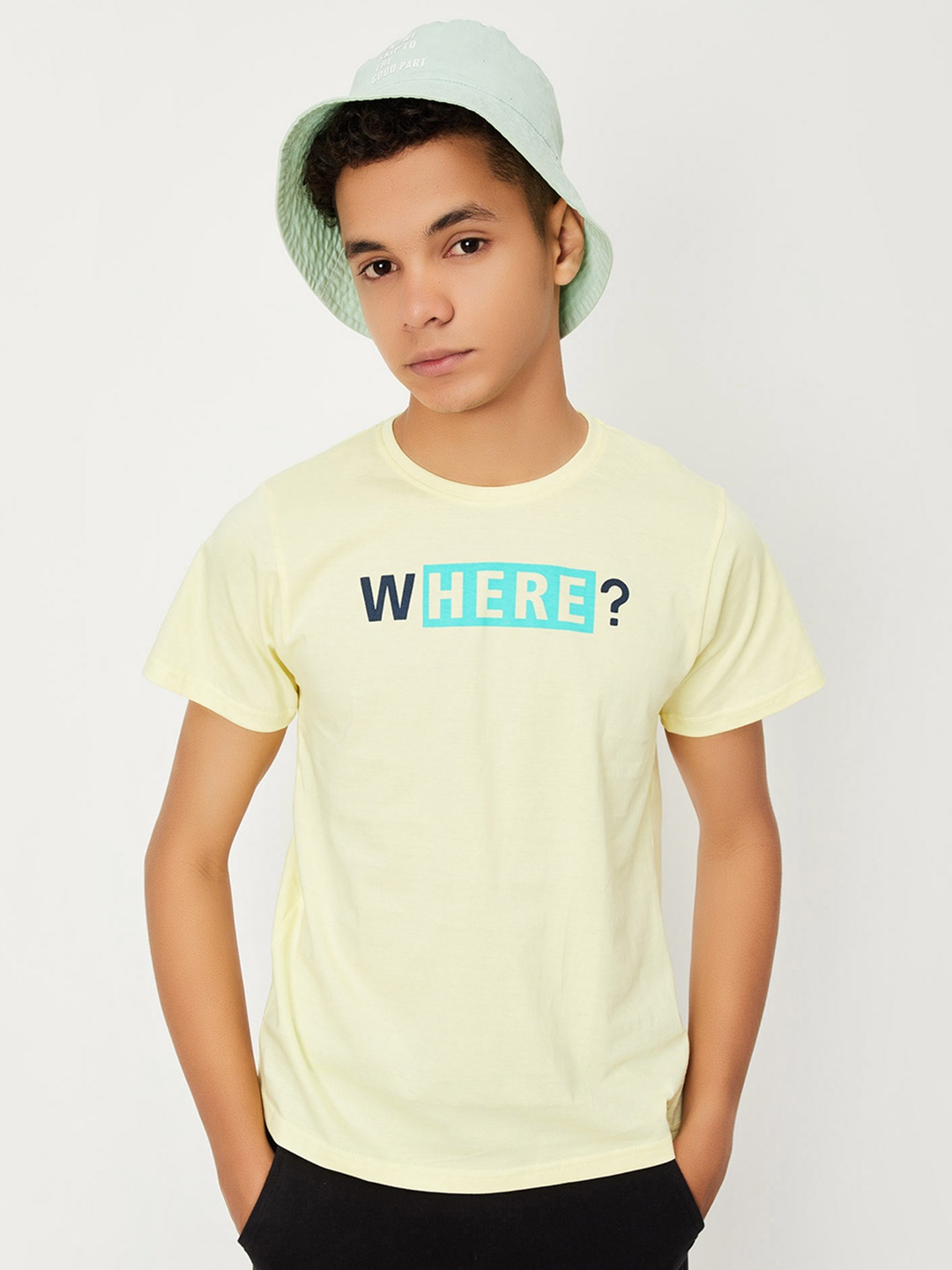 

max Boys Typography Printed Pure Cotton Casual T-shirt, Yellow