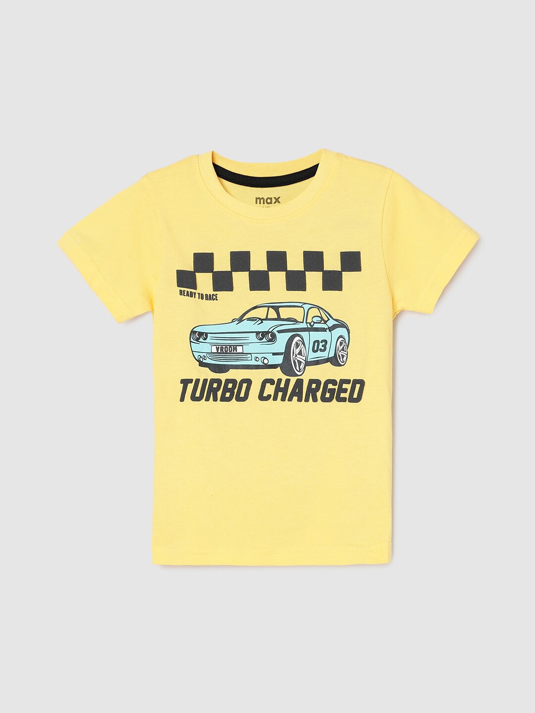 

max Boys Graphic Printed Pure Cotton T-shirt, Yellow