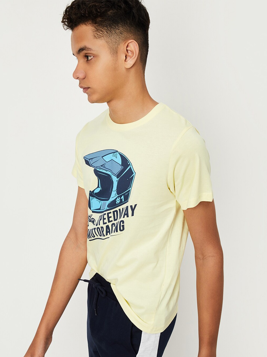 max Boys Graphic Printed Pure Cotton Casual T-shirt, Yellow