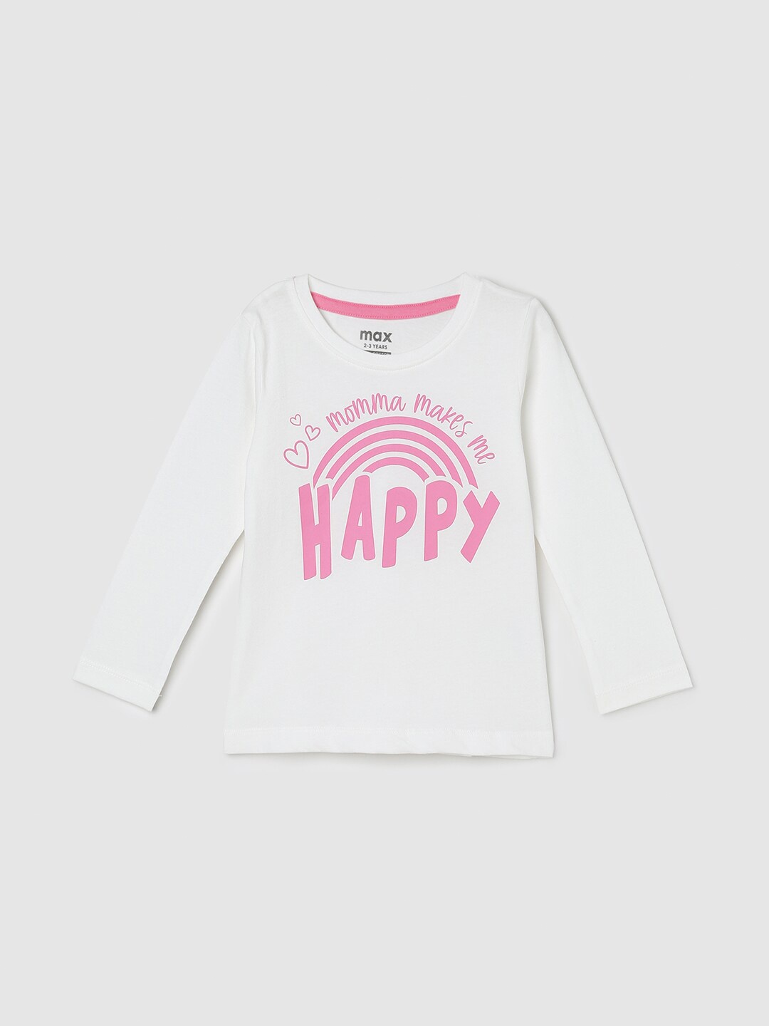 max Girls Typography Printed Pure Cotton T-shirt, White