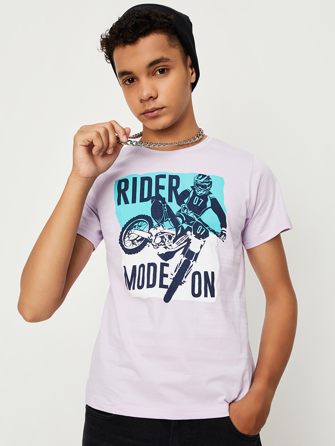 

max Boys Typography Printed Pure Cotton Casual T-shirt, Purple