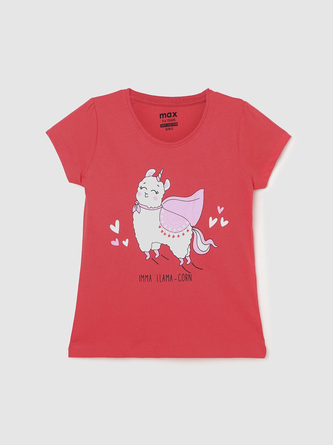 

max Girls Graphic Printed Pure Cotton T-shirt, Red