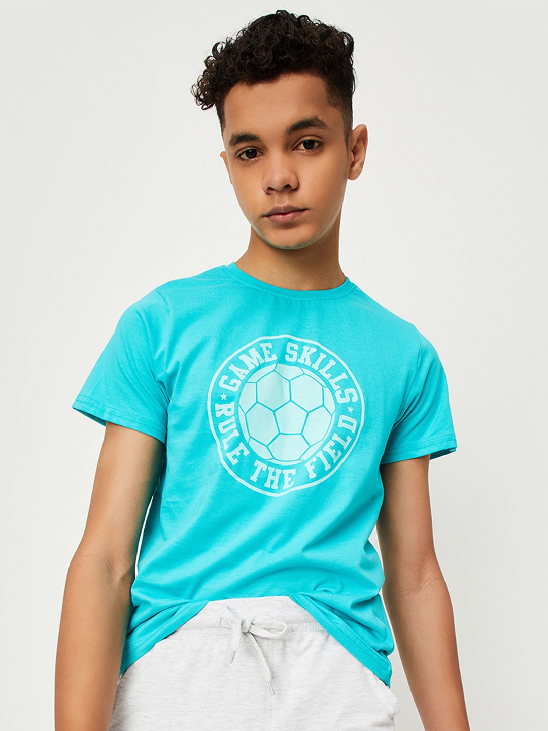 

max Boys Typography Printed Pure Cotton Casual T-shirt, Blue
