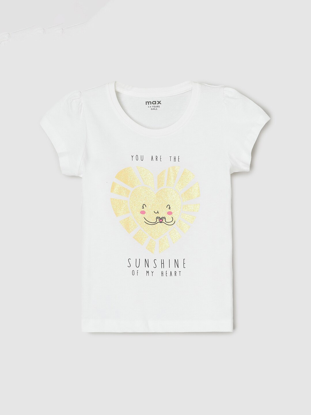 

max Girls Graphic Printed Pure Cotton T-shirt, White