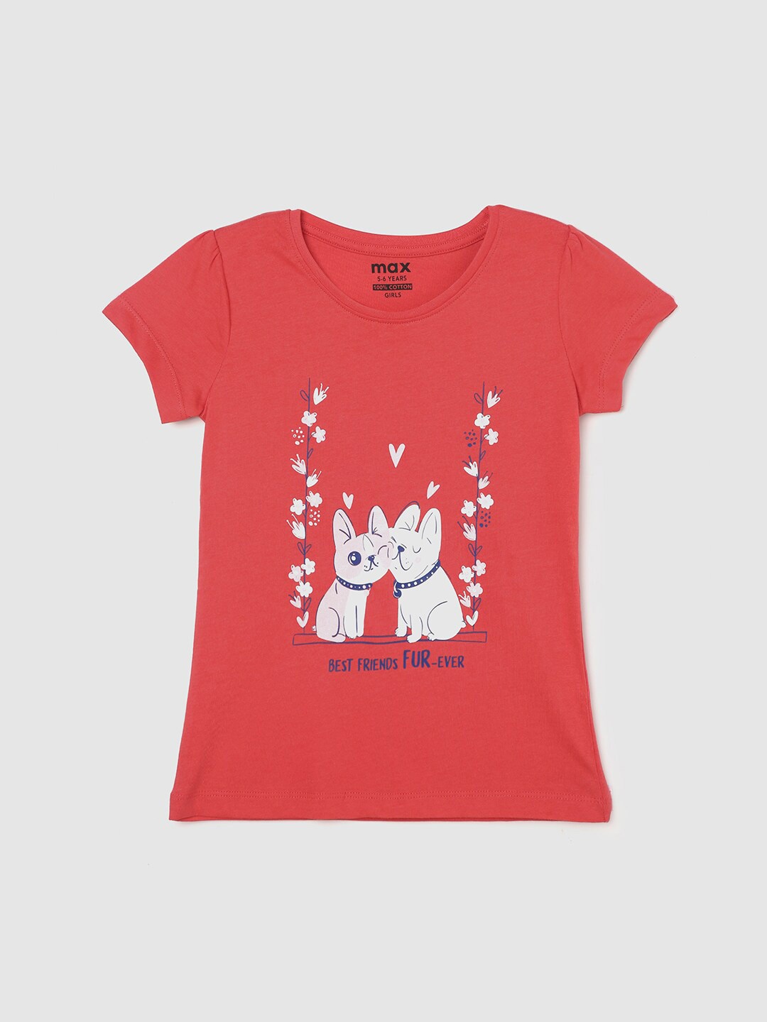 

max Girls Graphic Printed Pure Cotton T-shirt, Red