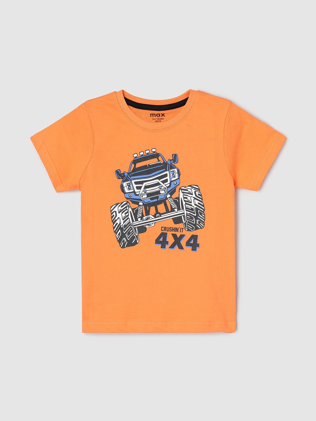 

max Boys Graphic Printed Pure Cotton T-shirt, Orange