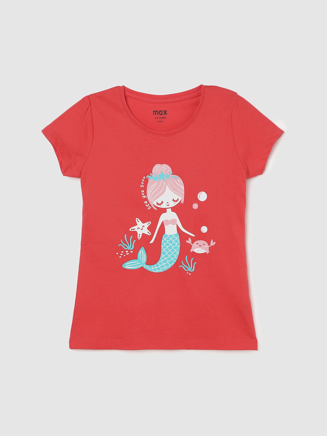 

max Girls Graphic Printed Pure Cotton T-shirt, Red