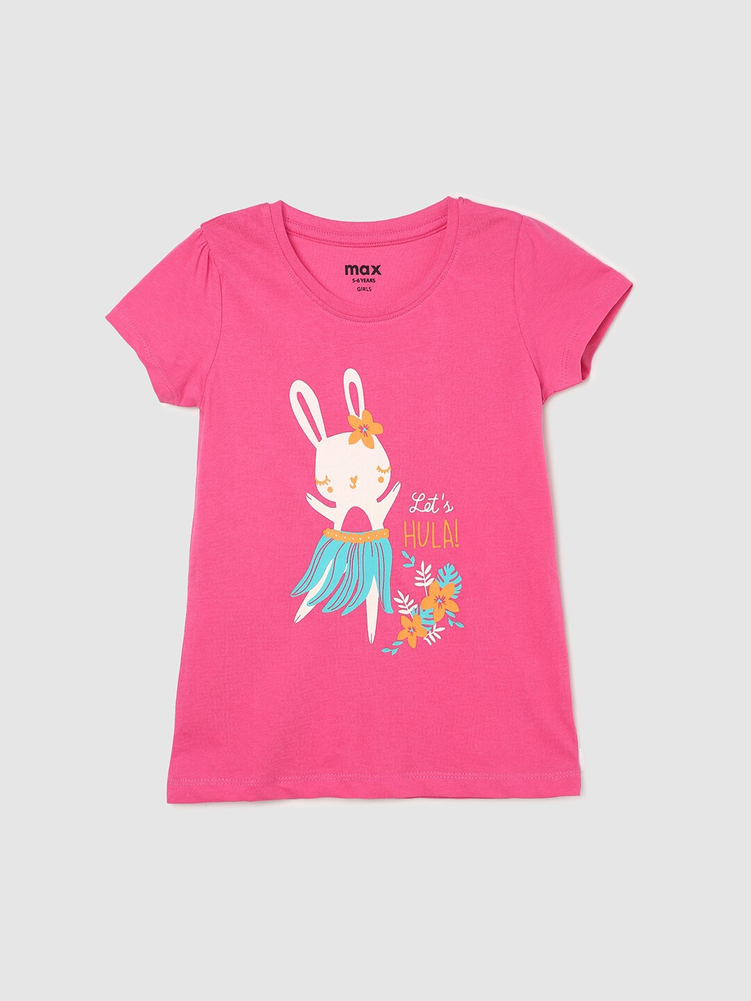 

max Girls Graphic Printed Pure Cotton T-shirt, Pink