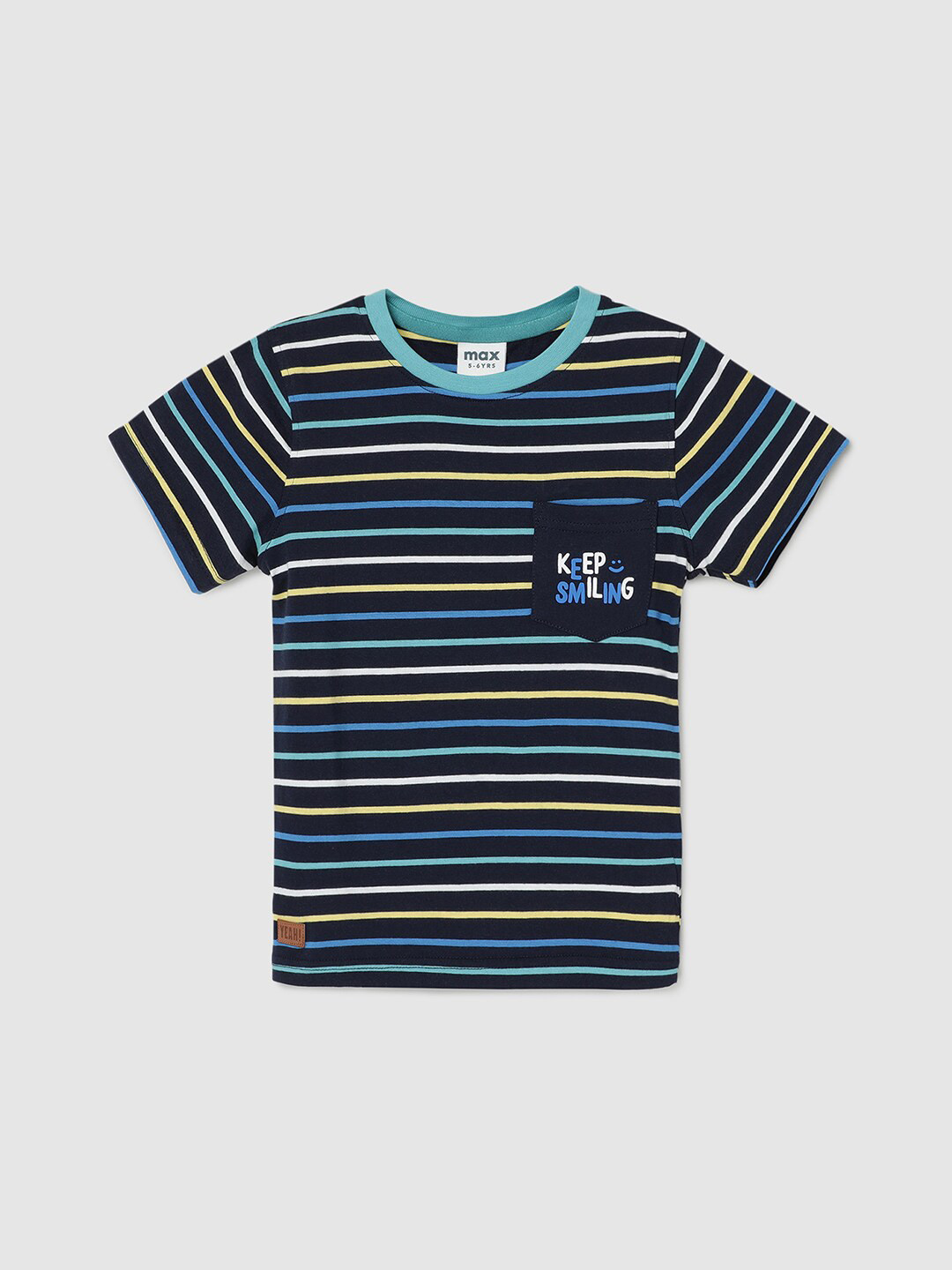 

max Boys Striped Pure Cotton T-shirt, Navy blue