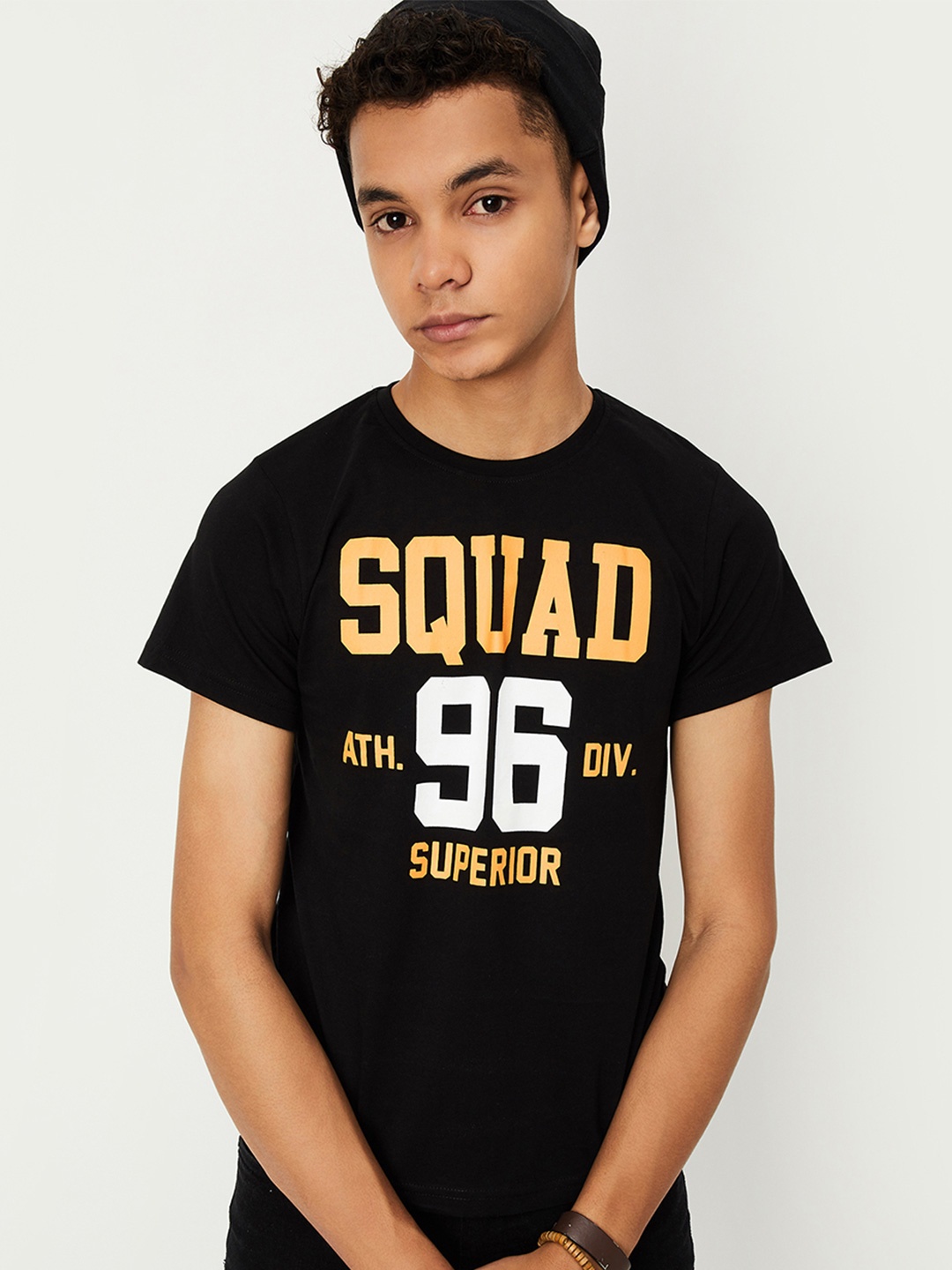 

max Boys Typography Printed Pure Cotton Casual T-shirt, Black
