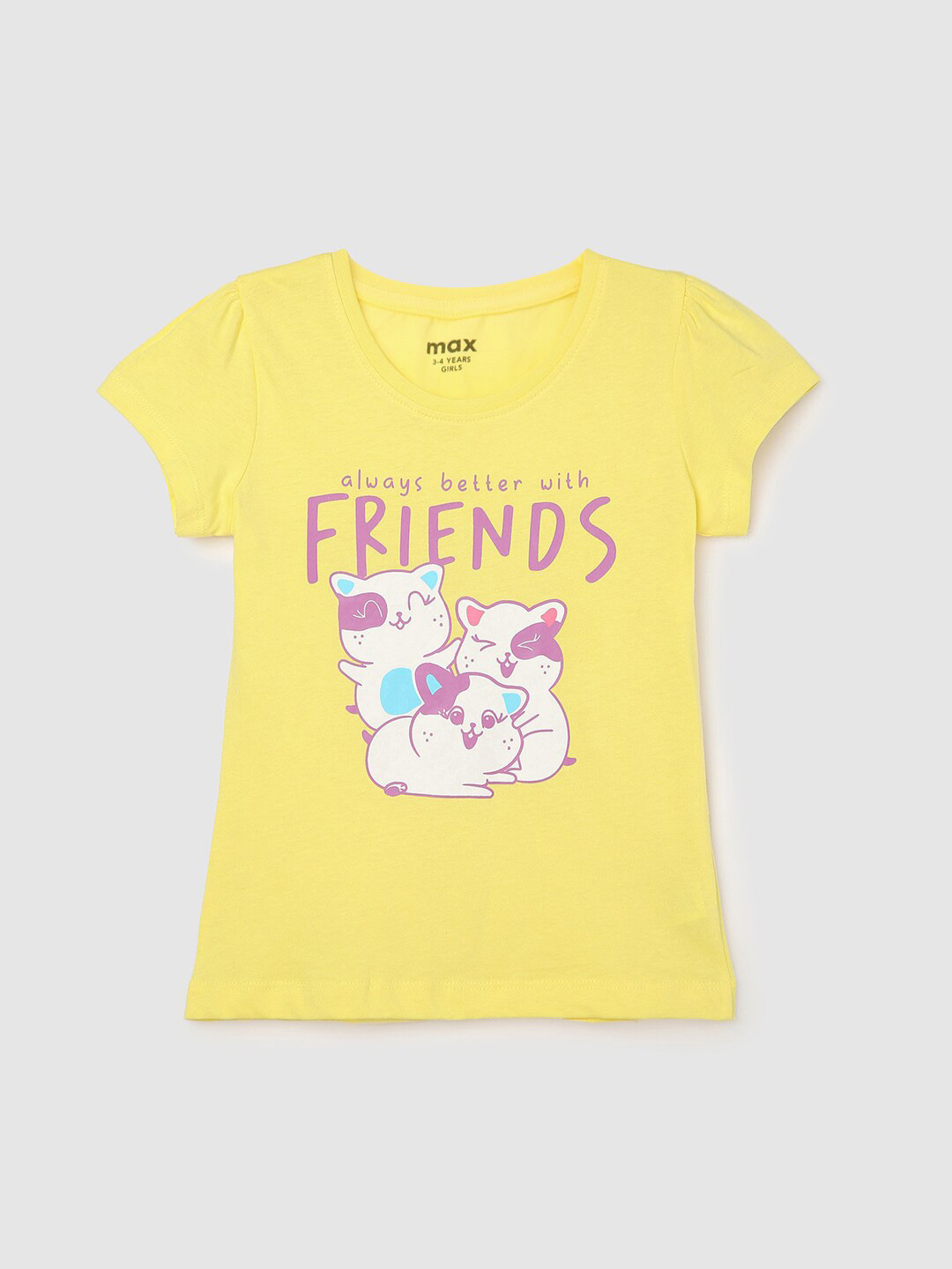 

max Girls Graphic Printed Pure Cotton T-shirt, Yellow