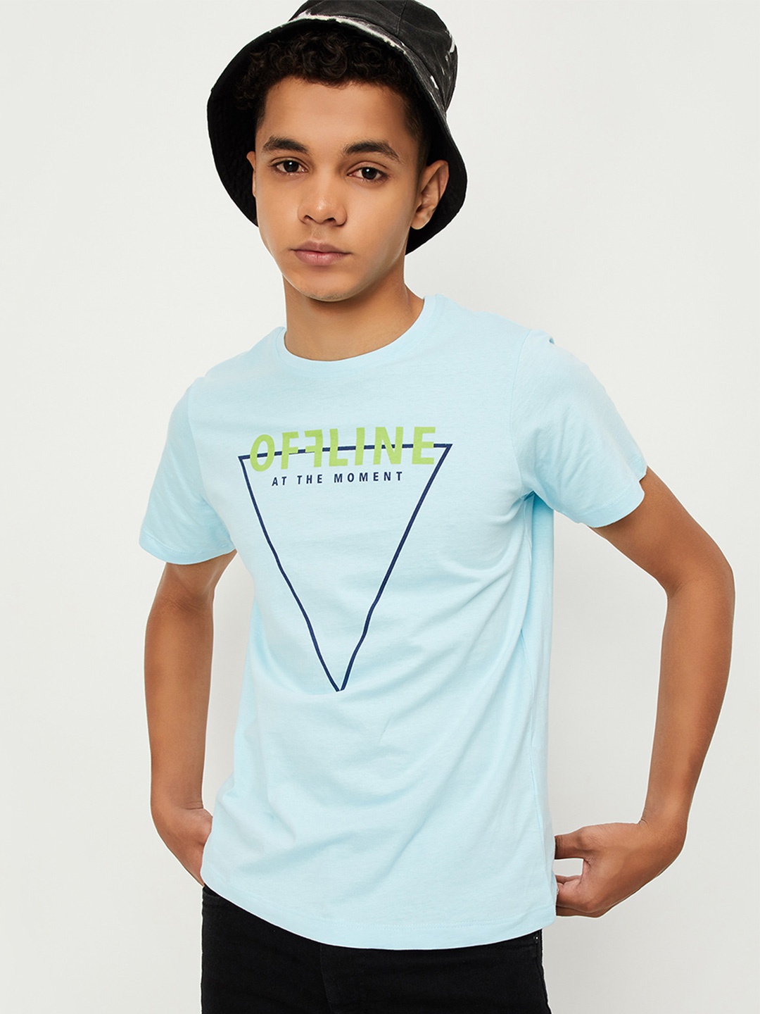 

max Boys Typography Printed Pure Cotton Casual T-shirt, Blue