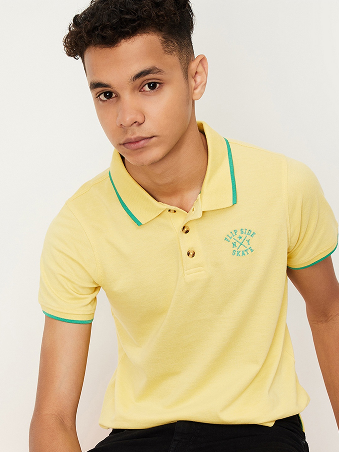 

max Boys Typography Printed Polo Collar Regular Fit T-shirt, Yellow