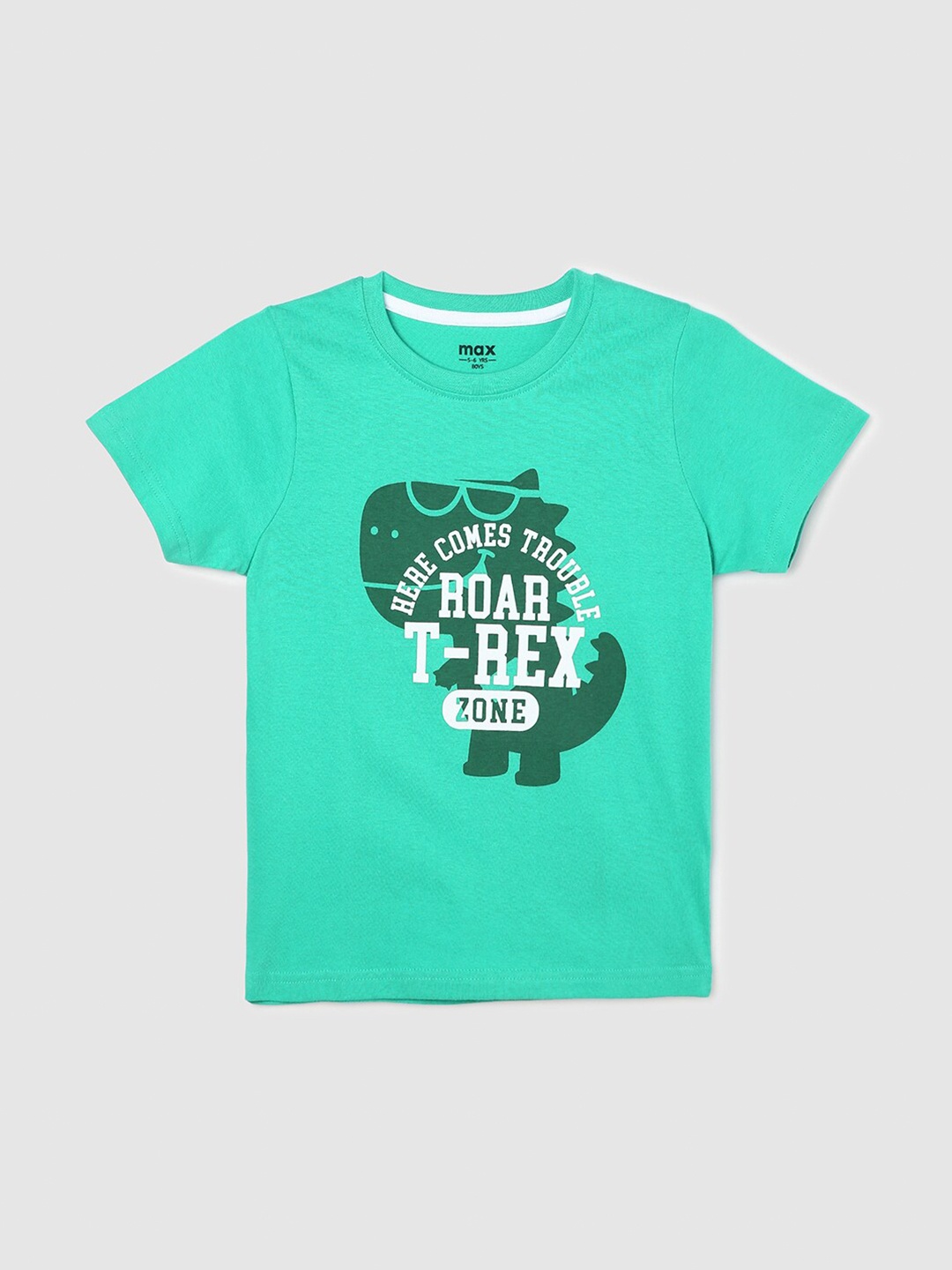 

max Boys Typography Printed Pure Cotton T-shirt, Green