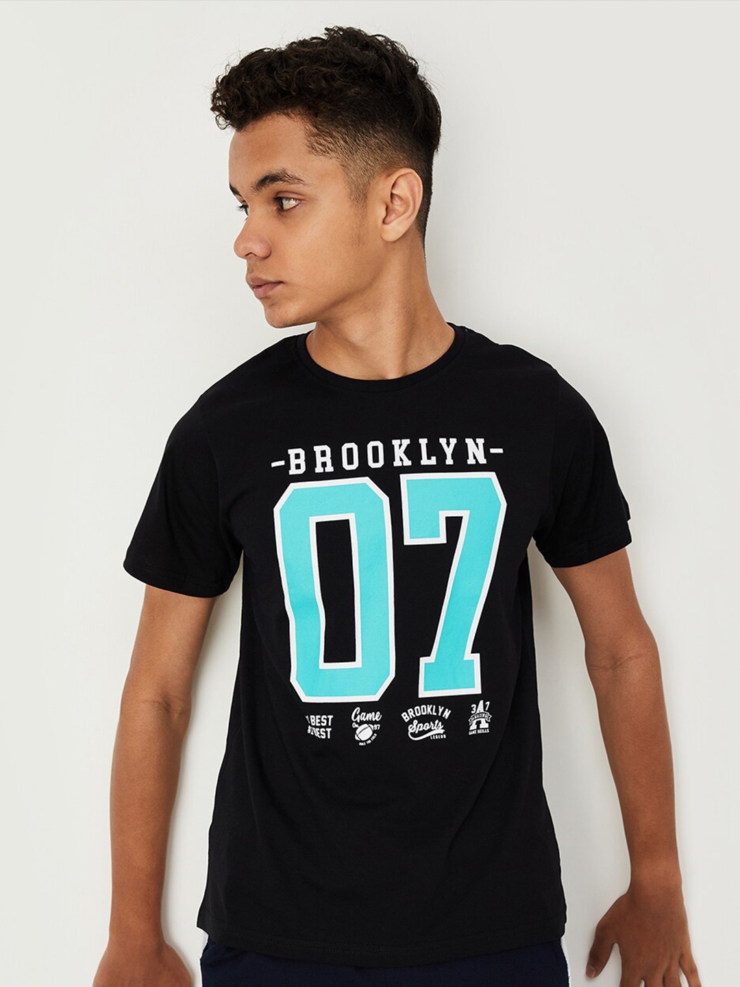 

max Boys Typography Printed Pure Cotton T-shirt, Black