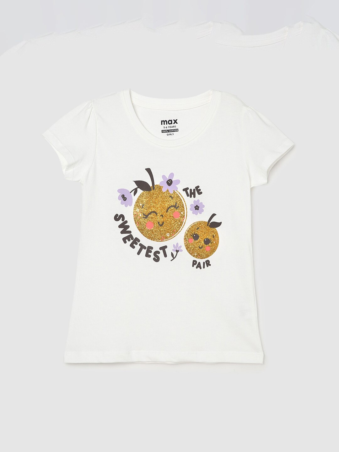 

max Girls Graphic Printed Cap Sleeve Pure Cotton T-shirt, White