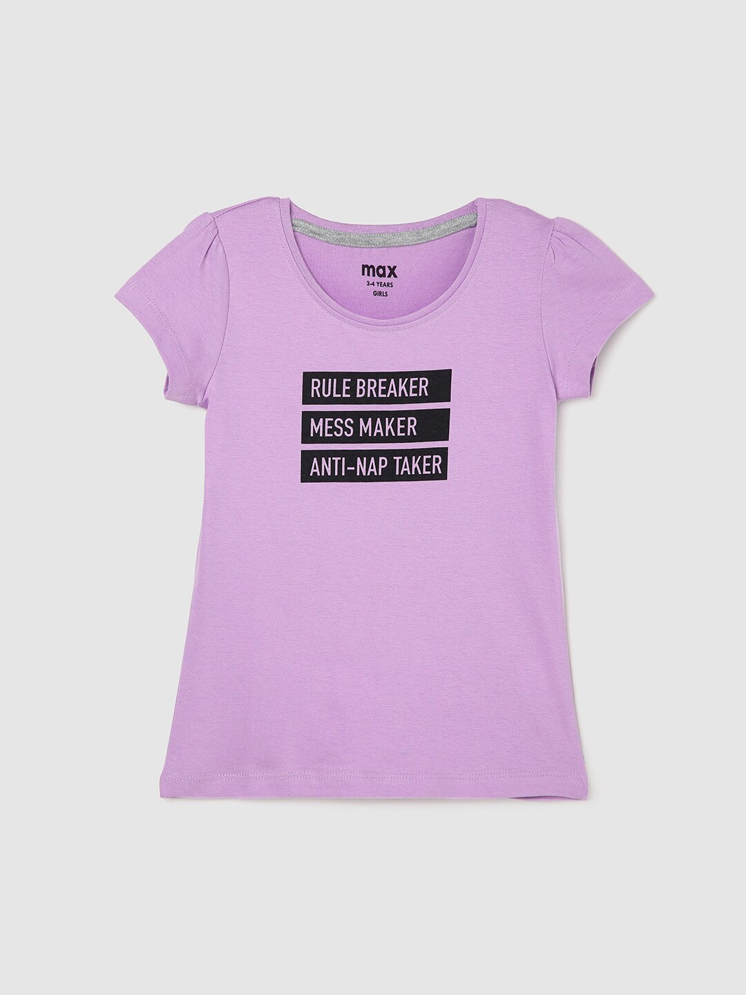 

max Girls Typography Printed Pure Cotton T-shirt, Purple