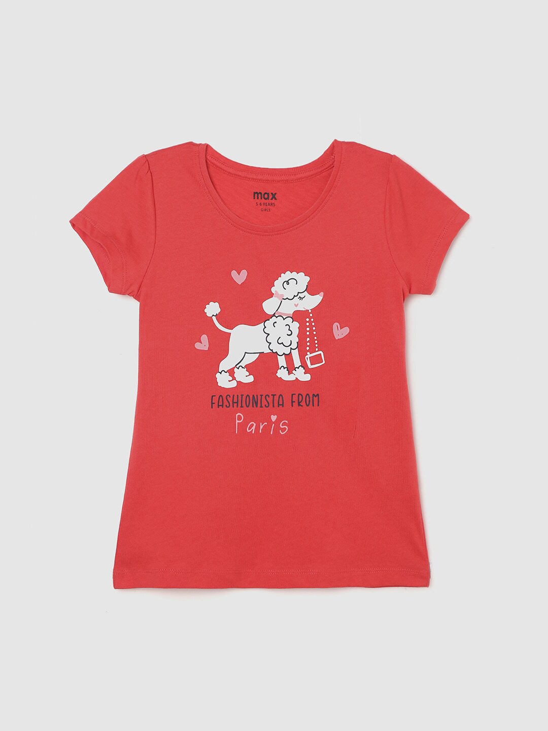 

max Girls Graphic Printed Cap Sleeve Pure Cotton T-shirt, Red