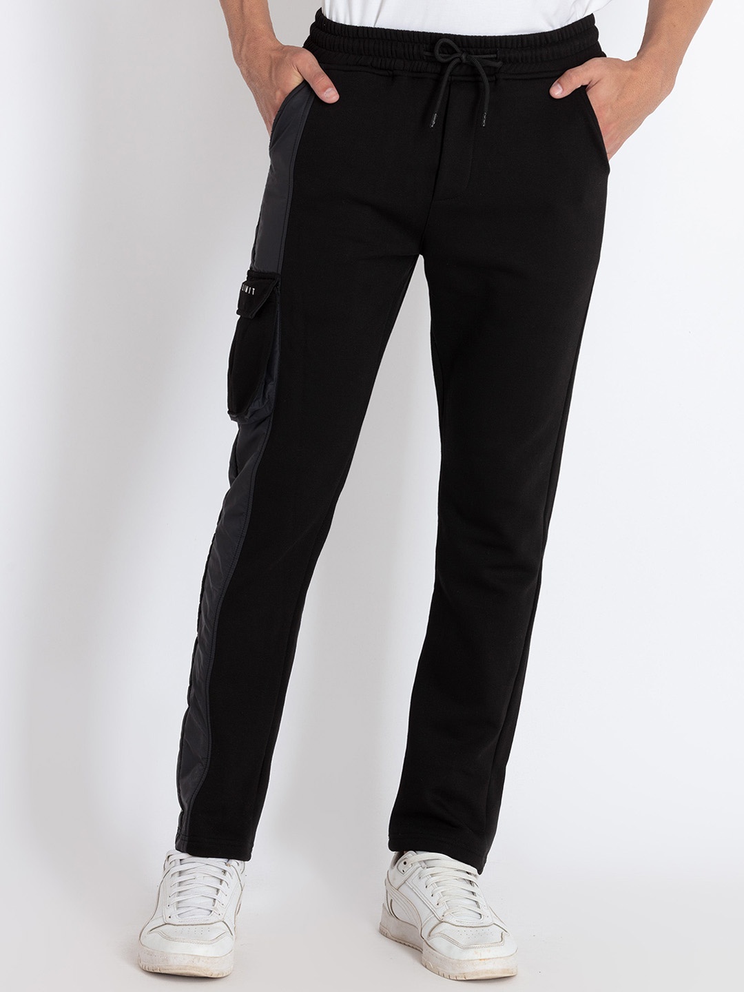 

Status Quo Men Mid-Rise Side Panel Detail Track Pants, Black