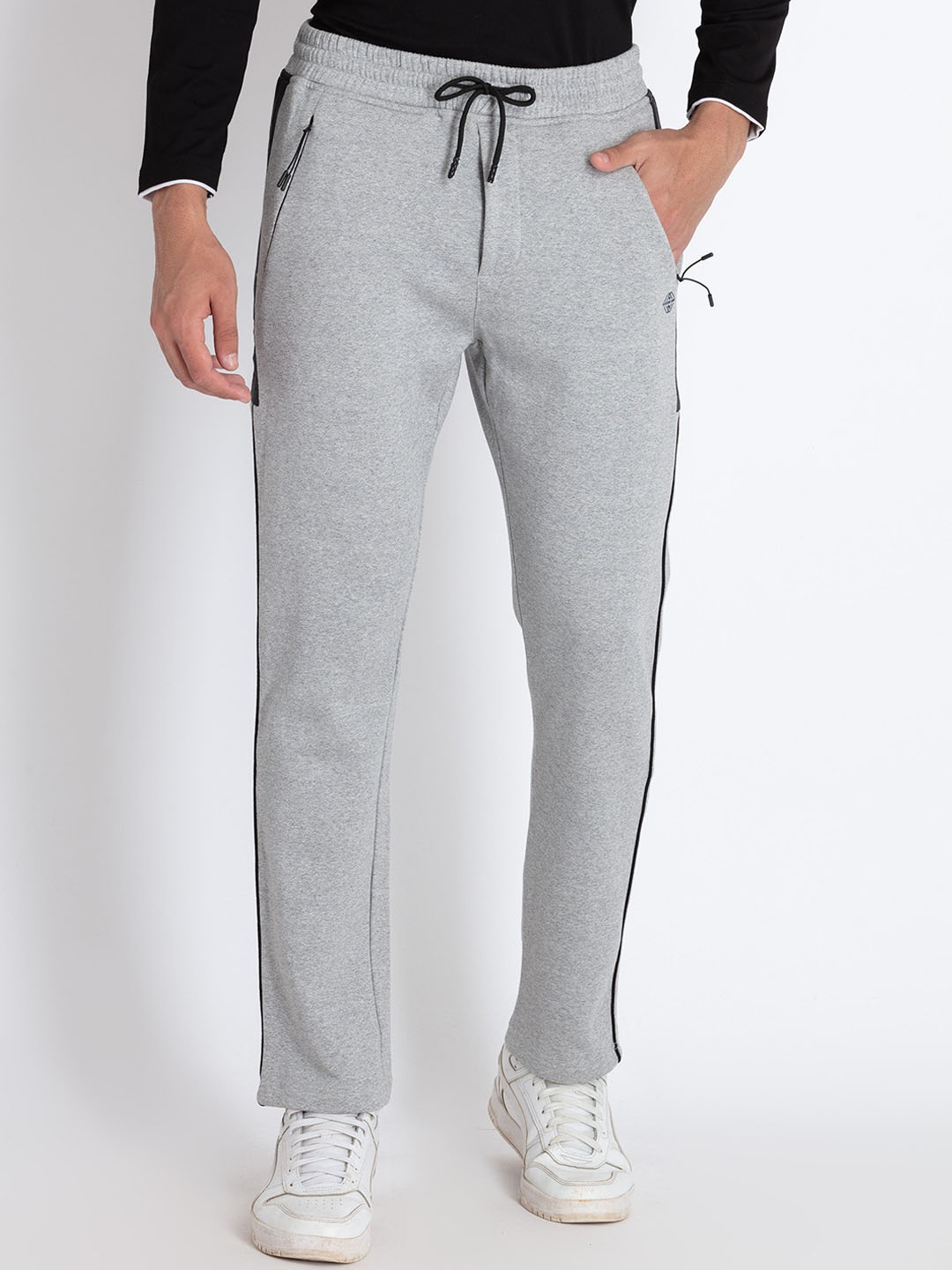 

Status Quo Men Mid-Rise Piping Detail Track Pants, Grey