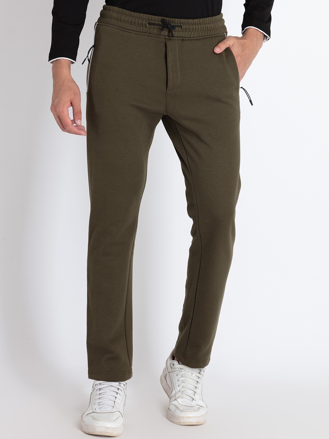 

Status Quo Men Mid-Rise Printed Detail Track Pants, Olive