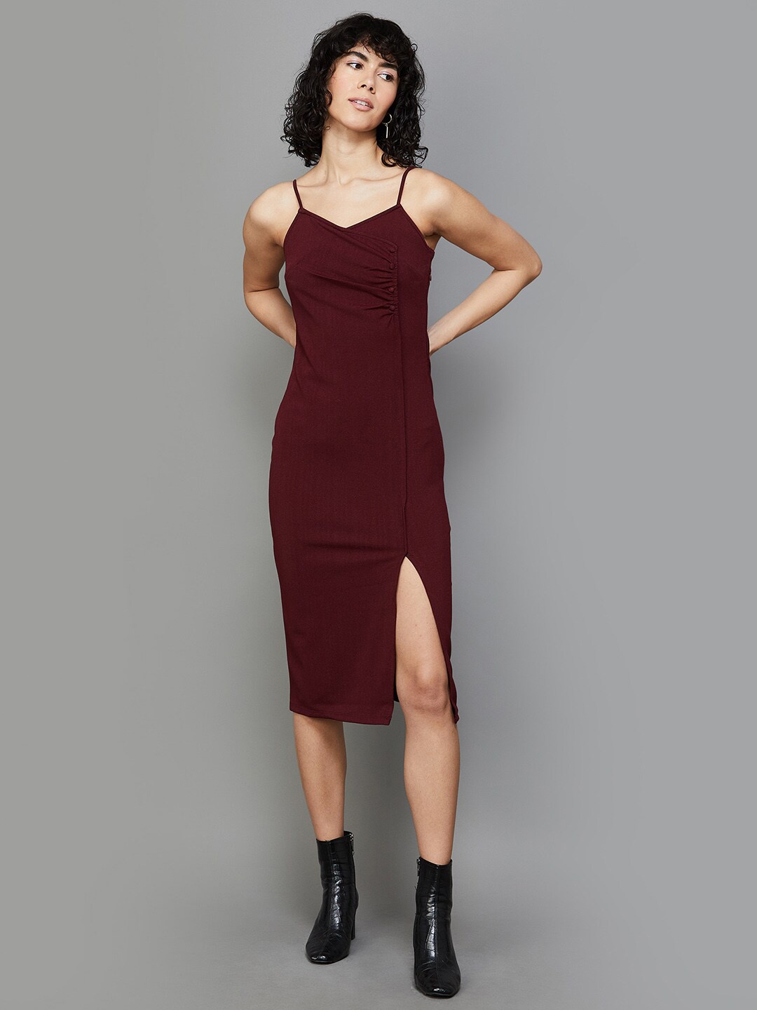

Ginger by Lifestyle Shoulder Straps Side Slit Sheath Dress, Maroon