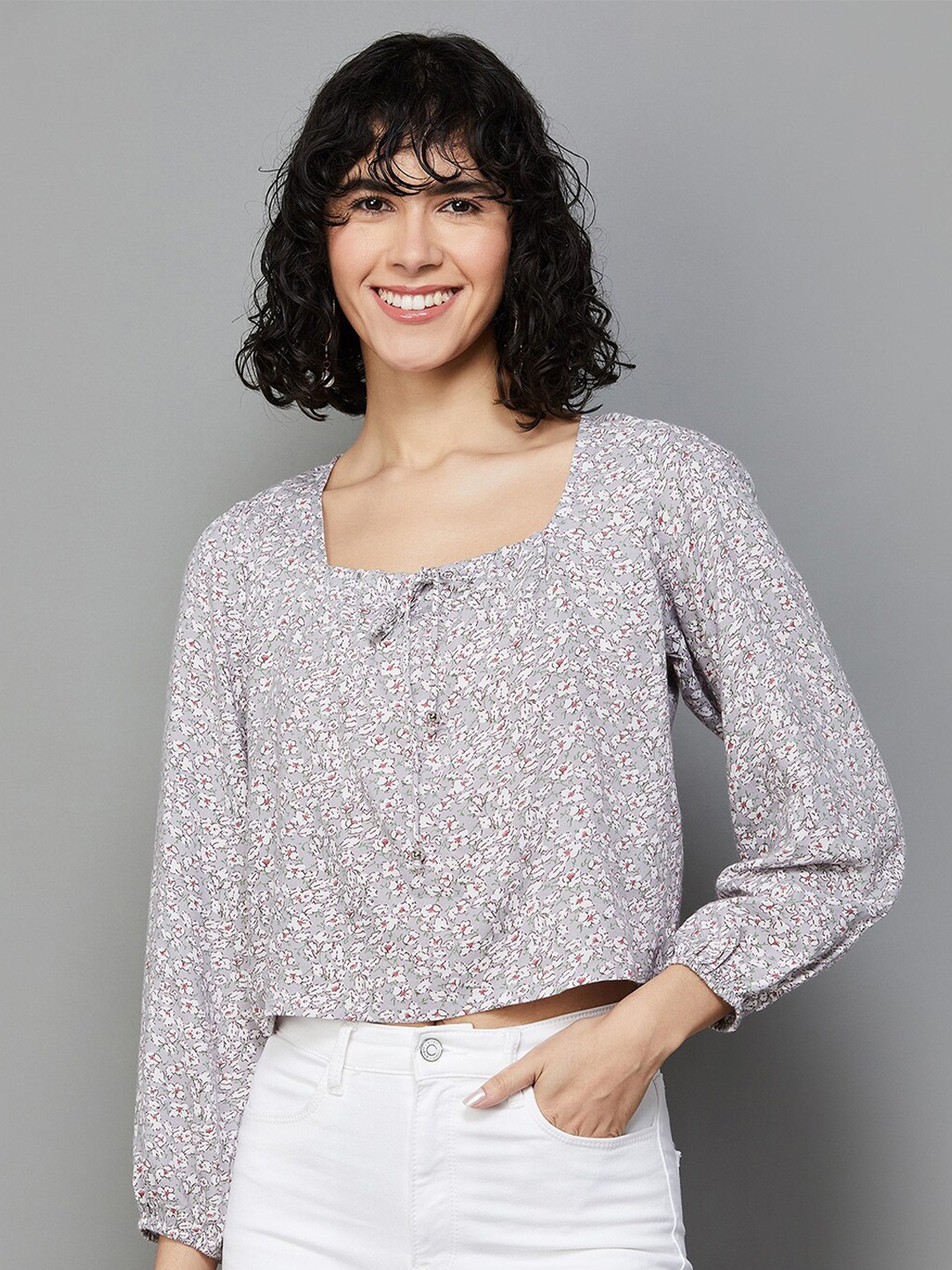 

Ginger by Lifestyle Floral Printed Square Neck Regular Top, Lavender