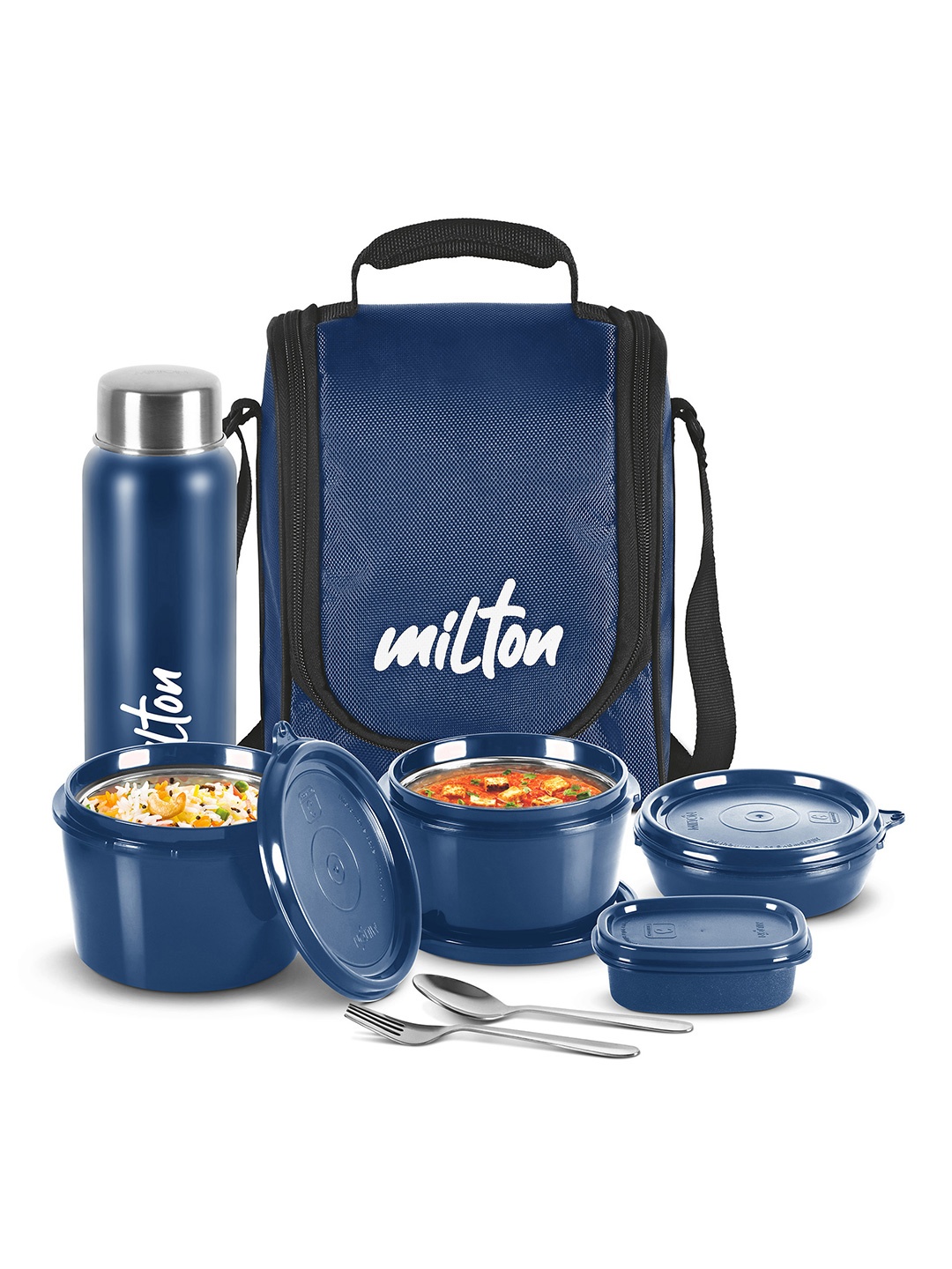 

Milton Blue Set Of 4 Inner Steel Pro Lunch Containers With Bottle & Cover 180 320 450 ML