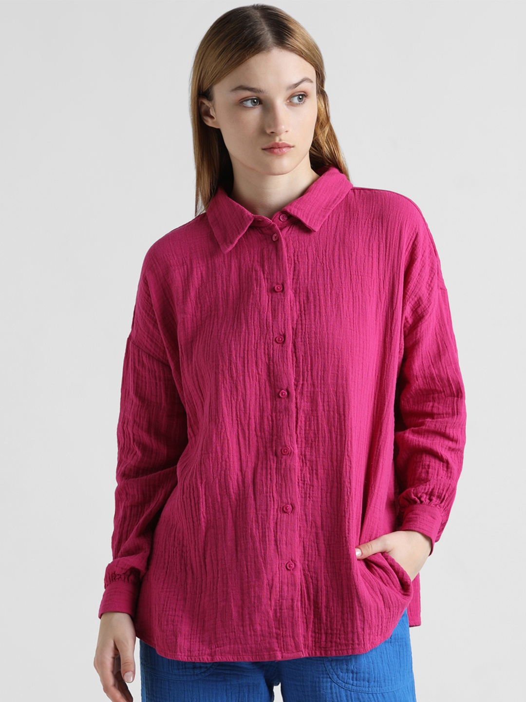 ONLY Women Opaque Striped Casual Shirt, Pink
