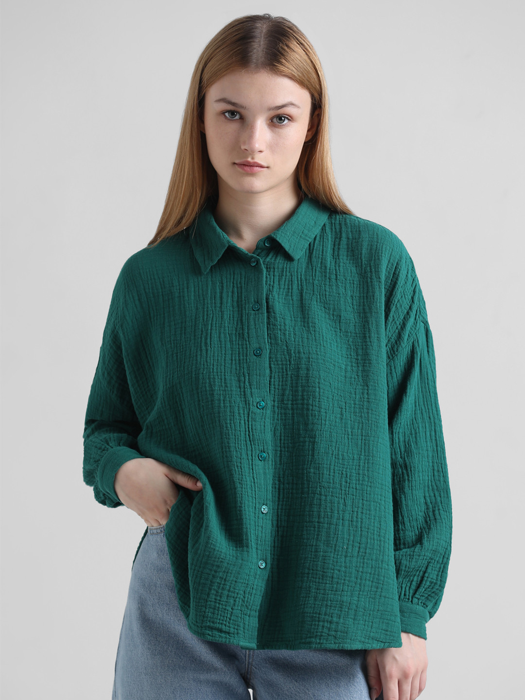 

ONLY Women Opaque Casual Cotton Shirt, Green