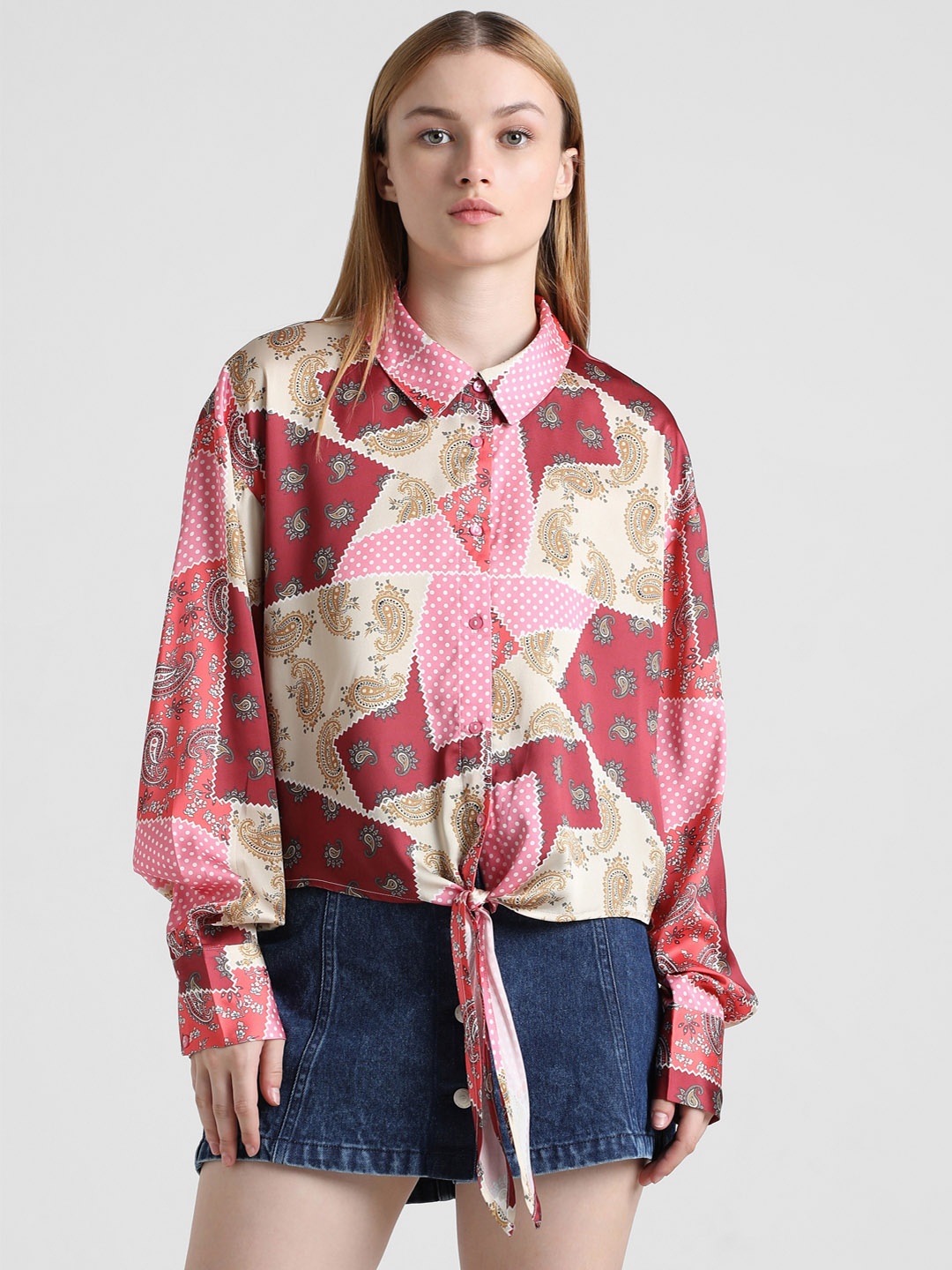 ONLY Opaque Printed Casual Shirt, Pink