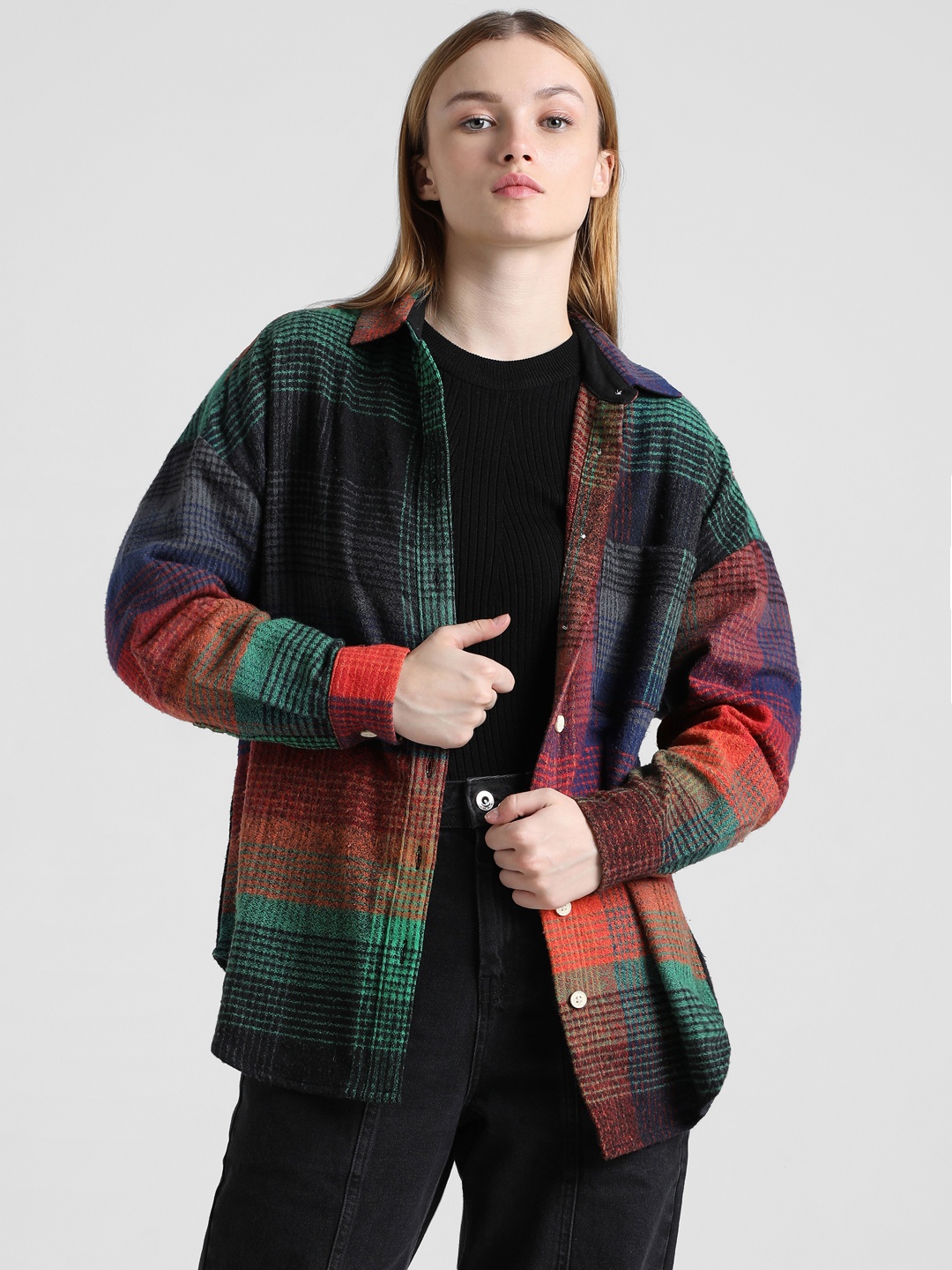 

ONLY Tartan Checked Casual Skacket, Navy blue