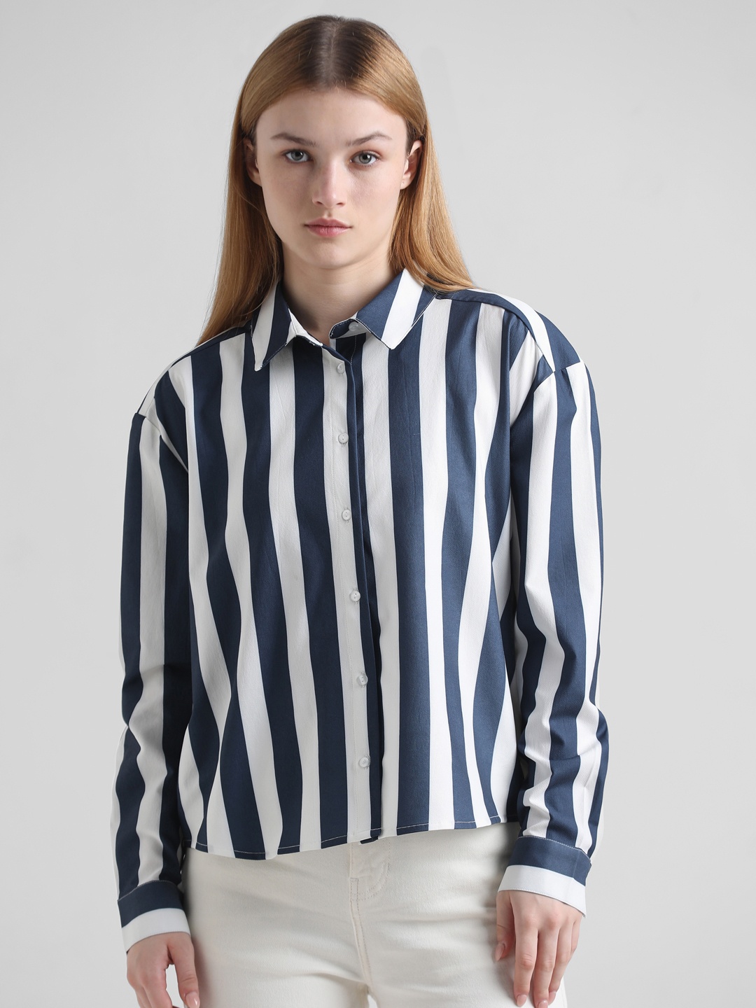 

ONLY Women Opaque Striped Casual Shirt, White
