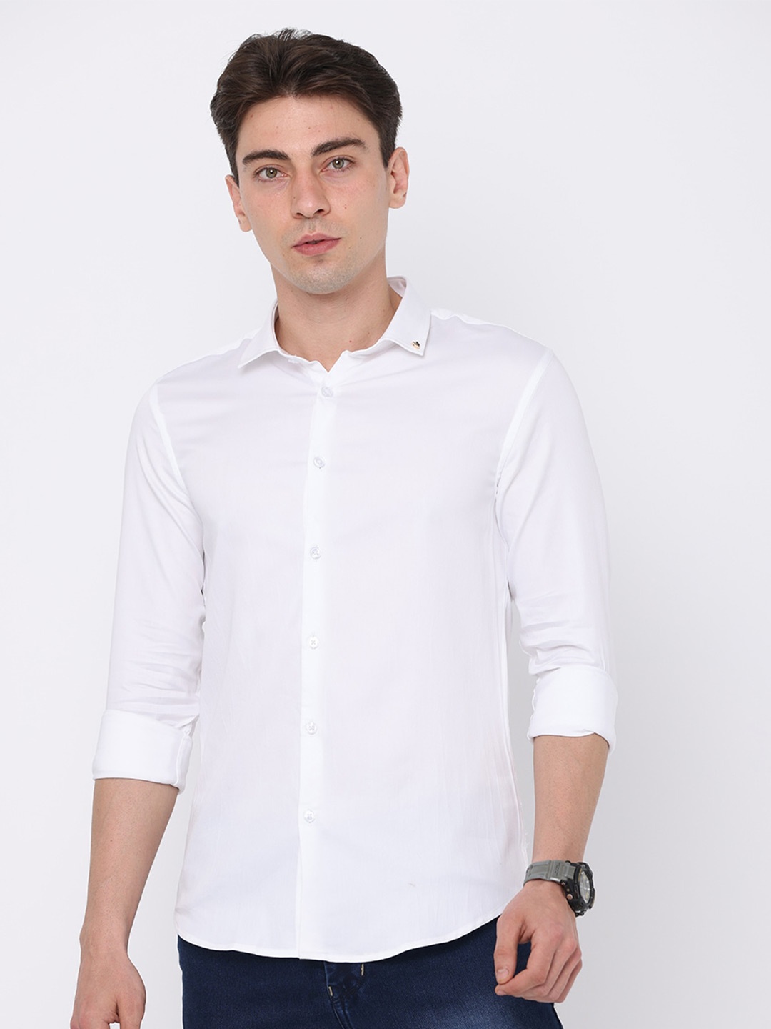 

FLY 69 Premium Spread Collar Slim Fit Pure Cotton Shirt, White