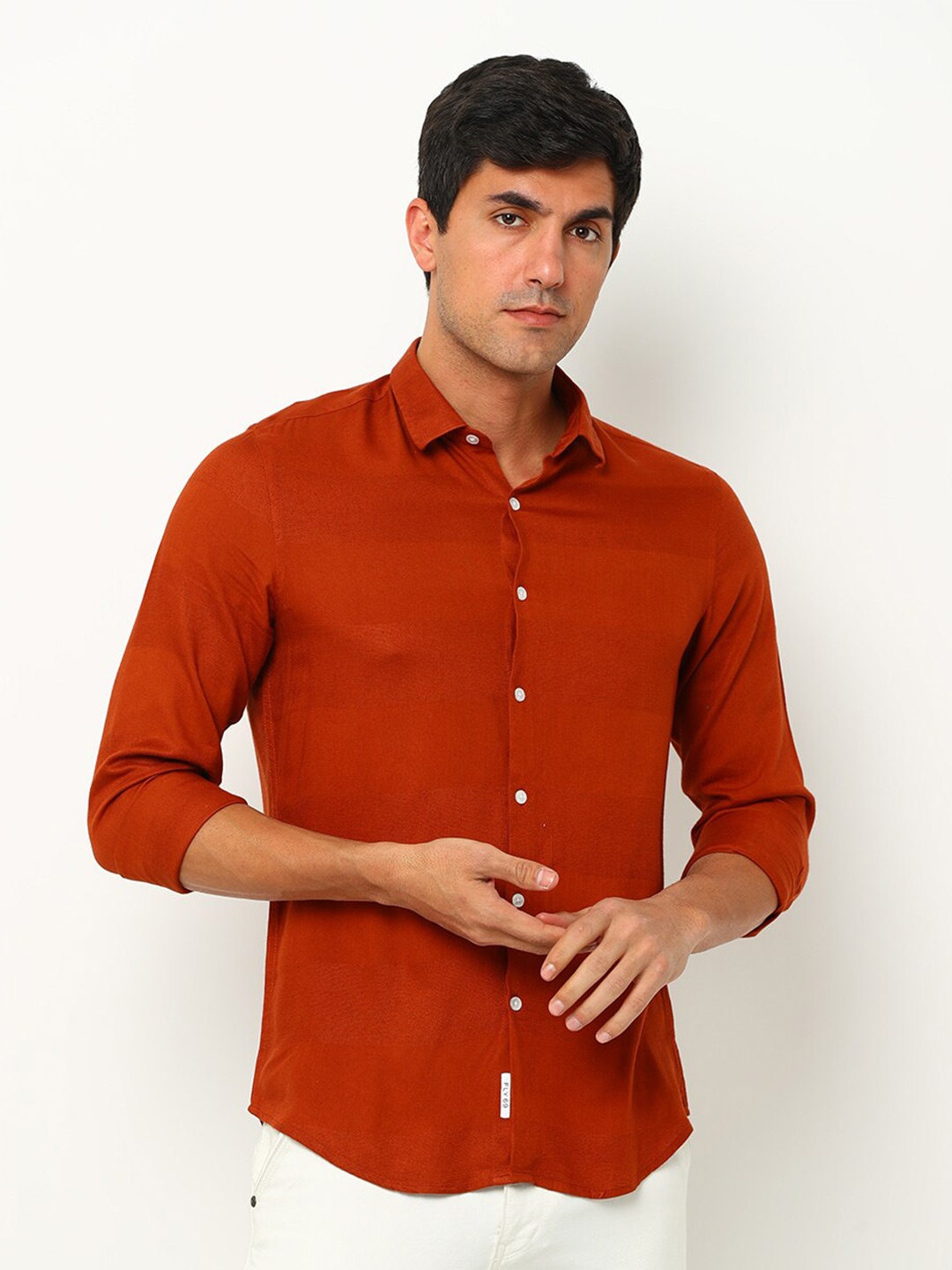 

FLY 69 Premium Spread Collar Slim Fit Pure Cotton Shirt, Rust