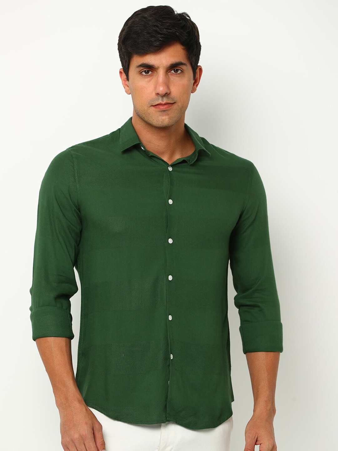 

FLY 69 Premium Spread Collar Slim Fit Cotton Casual Shirt, Green