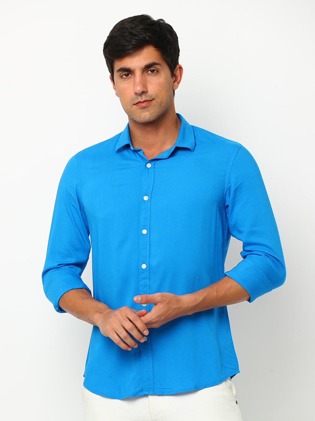 

FLY 69 Premium Slim Fit Opaque Casual Shirt, Blue