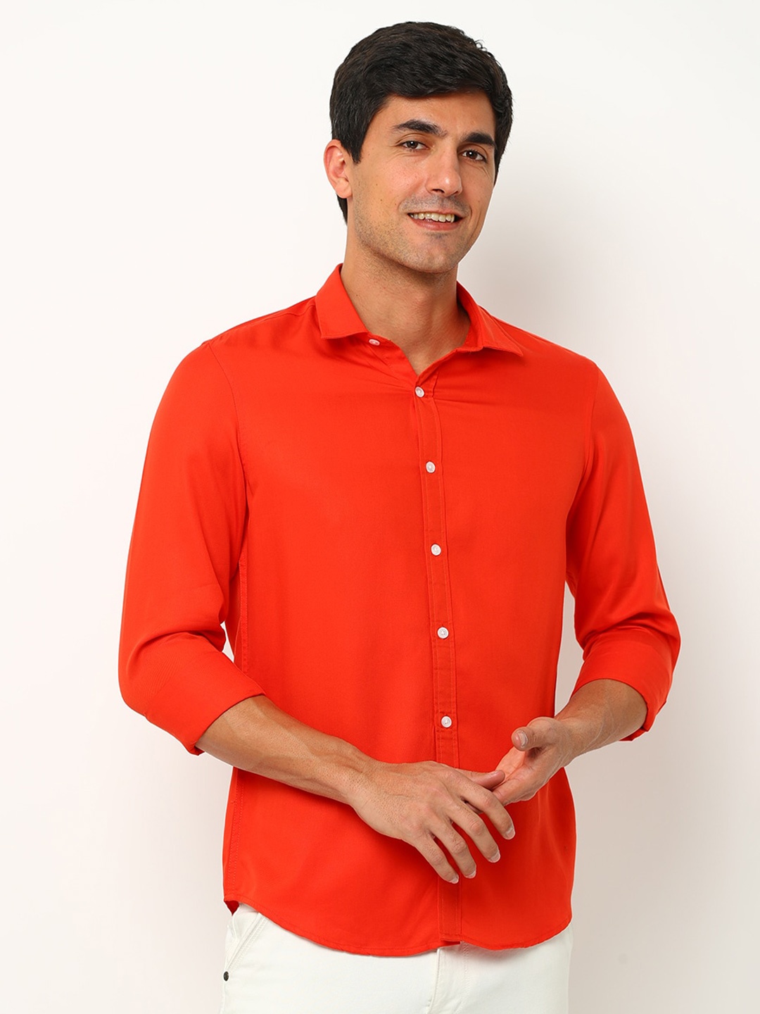 

FLY 69 Spread Collar Premium Slim Fit Casual Pure Cotton Shirt, Orange