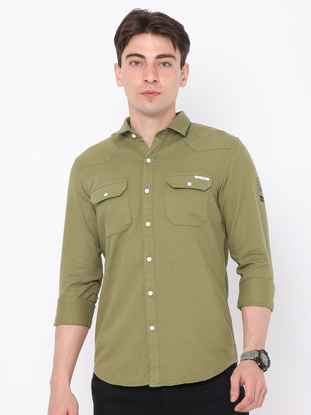 

FLY 69 Premium Slim Fit Pure Cotton Casual Shirt, Green
