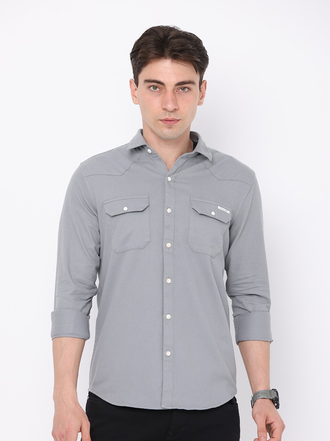 

FLY 69 Premium Slim Fit Spread Collar Pure Cotton Casual Shirt, Grey