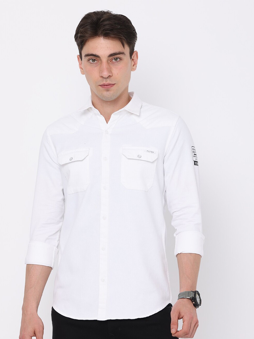 

FLY 69 Premium Slim Fit Opaque Casual Shirt, White